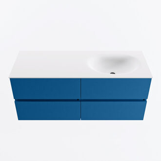 Mondiaz VICA 120cm badmeubel onderkast Jeans 4 lades. Wastafel MOON rechts 1 kraangat, kleur Talc.