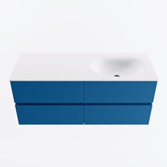 Mondiaz VICA 120cm badmeubel onderkast Jeans 4 lades. Wastafel MOON rechts zonder kraangat, kleur Talc.