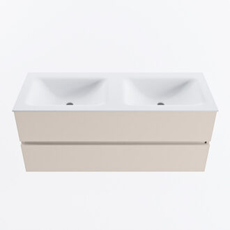 Mondiaz VICA 120cm badmeubel onderkast Linen 2 lades. Wastafel CLOUD dubbel 2 kraangaten, kleur Talc.