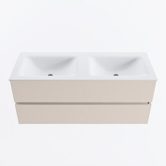 Mondiaz VICA 120cm badmeubel onderkast Linen 2 lades. Wastafel CLOUD dubbel zonder kraangat, kleur Talc.