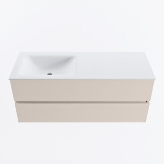 Mondiaz VICA 120cm badmeubel onderkast Linen 2 lades. Wastafel CLOUD links zonder kraangat, kleur Talc.