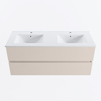 Mondiaz VICA 120cm badmeubel onderkast Linen 2 lades. Wastafel DENIA dubbel 2 kraangaten, kleur Glanzend Wit.