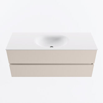 Mondiaz VICA 120cm badmeubel onderkast Linen 2 lades. Wastafel MOON midden zonder kraangat, kleur Talc.