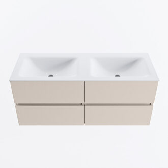 Mondiaz VICA 120cm badmeubel onderkast Linen 4 lades. Wastafel CLOUD dubbel 2 kraangaten, kleur Talc.