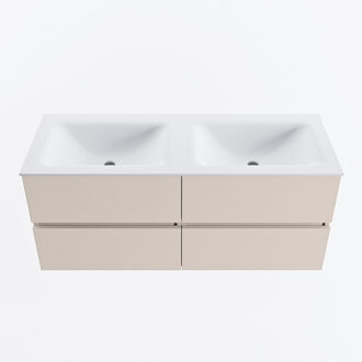 Mondiaz VICA 120cm badmeubel onderkast Linen 4 lades. Wastafel CLOUD dubbel zonder kraangat, kleur Talc.