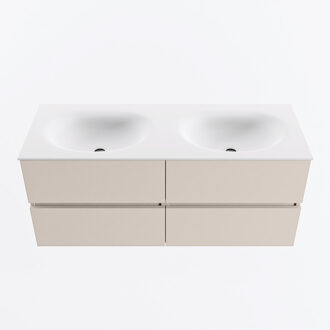 Mondiaz VICA 120cm badmeubel onderkast Linen 4 lades. Wastafel MOON dubbel zonder kraangat, kleur Talc.