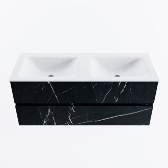 Mondiaz VICA 120cm badmeubel onderkast Marquina 2 lades. Wastafel CLOUD dubbel 2 kraangaten, kleur Talc.