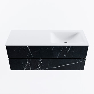 Mondiaz VICA 120cm badmeubel onderkast Marquina 2 lades. Wastafel CLOUD rechts zonder kraangat, kleur Talc.