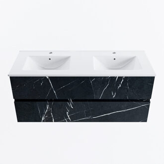 Mondiaz VICA 120cm badmeubel onderkast Marquina 2 lades. Wastafel DENIA dubbel 2 kraangaten, kleur Glanzend Wit.