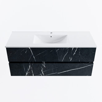 Mondiaz VICA 120cm badmeubel onderkast Marquina 2 lades. Wastafel DENIA midden 1 kraangat, kleur Glanzend Wit.