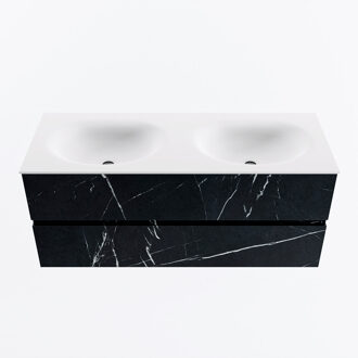 Mondiaz VICA 120cm badmeubel onderkast Marquina 2 lades. Wastafel MOON dubbel 2 kraangaten, kleur Talc.