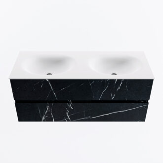 Mondiaz VICA 120cm badmeubel onderkast Marquina 2 lades. Wastafel MOON dubbel zonder kraangat, kleur Talc.