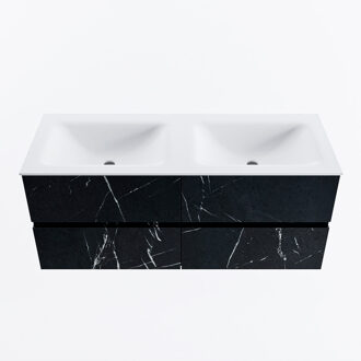 Mondiaz VICA 120cm badmeubel onderkast Marquina 4 lades. Wastafel CLOUD dubbel 2 kraangaten, kleur Talc.