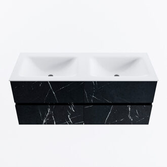 Mondiaz VICA 120cm badmeubel onderkast Marquina 4 lades. Wastafel CLOUD dubbel zonder kraangat, kleur Talc.