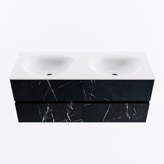 Mondiaz VICA 120cm badmeubel onderkast Marquina 4 lades. Wastafel MOON dubbel zonder kraangat, kleur Talc.