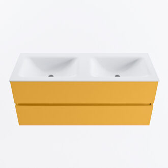 Mondiaz VICA 120cm badmeubel onderkast Ocher 2 lades. Wastafel CLOUD dubbel 2 kraangaten, kleur Talc.