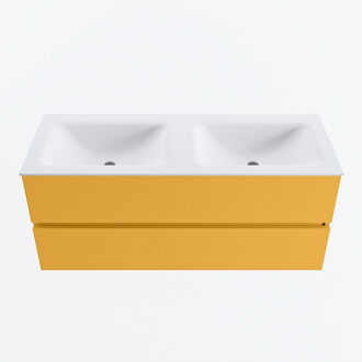 Mondiaz VICA 120cm badmeubel onderkast Ocher 2 lades. Wastafel CLOUD dubbel zonder kraangat, kleur Talc.