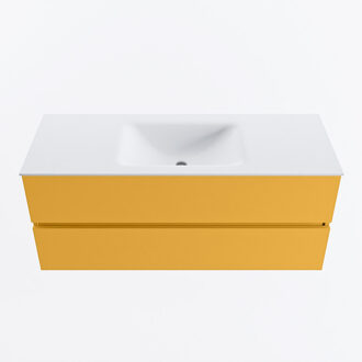 Mondiaz VICA 120cm badmeubel onderkast Ocher 2 lades. Wastafel CLOUD midden 1 kraangat, kleur Talc.