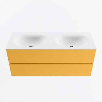 Mondiaz VICA 120cm badmeubel onderkast Ocher 2 lades. Wastafel MOON dubbel 2 kraangaten, kleur Talc.