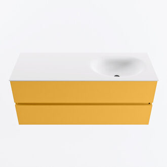 Mondiaz VICA 120cm badmeubel onderkast Ocher 2 lades. Wastafel MOON rechts 1 kraangat, kleur Talc.