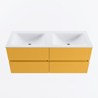 Mondiaz VICA 120cm badmeubel onderkast Ocher 4 lades. Wastafel CLOUD dubbel zonder kraangat, kleur Talc.