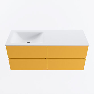 Mondiaz VICA 120cm badmeubel onderkast Ocher 4 lades. Wastafel CLOUD links 1 kraangat, kleur Talc.