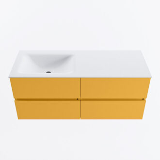 Mondiaz VICA 120cm badmeubel onderkast Ocher 4 lades. Wastafel CLOUD links zonder kraangat, kleur Talc.
