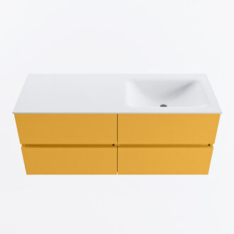 Mondiaz VICA 120cm badmeubel onderkast Ocher 4 lades. Wastafel CLOUD rechts zonder kraangat, kleur Talc.