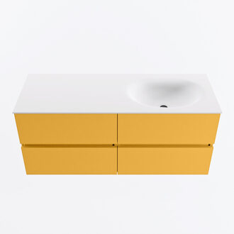 Mondiaz VICA 120cm badmeubel onderkast Ocher 4 lades. Wastafel MOON rechts 1 kraangat, kleur Talc.