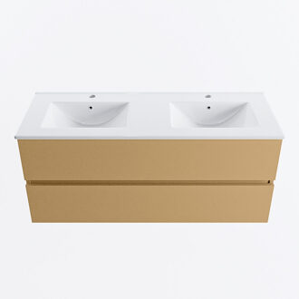 Mondiaz VICA 120cm badmeubel onderkast Oro 2 lades. Wastafel DENIA dubbel 2 kraangaten, kleur Glanzend Wit.