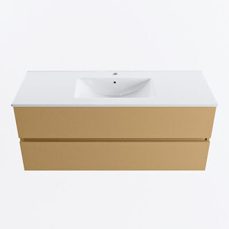 Mondiaz VICA 120cm badmeubel onderkast Oro 2 lades. Wastafel DENIA midden 1 kraangat, kleur Glanzend Wit.