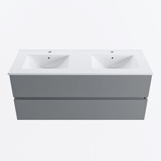 Mondiaz VICA 120cm badmeubel onderkast Plata 2 lades. Wastafel DENIA dubbel 2 kraangaten, kleur Glanzend Wit.