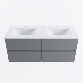 Mondiaz VICA 120cm badmeubel onderkast Plata 4 lades. Wastafel DENIA dubbel 2 kraangaten, kleur Glanzend Wit.