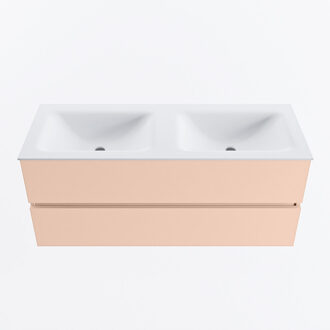 Mondiaz VICA 120cm badmeubel onderkast Rosee 2 lades. Wastafel CLOUD dubbel 2 kraangaten, kleur Talc.