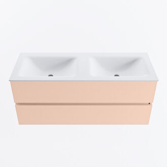 Mondiaz VICA 120cm badmeubel onderkast Rosee 2 lades. Wastafel CLOUD dubbel zonder kraangat, kleur Talc.