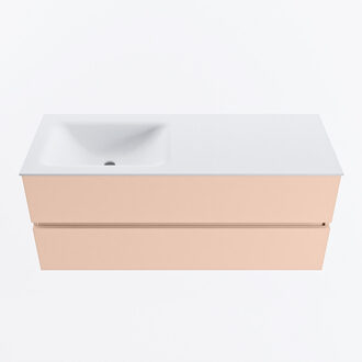 Mondiaz VICA 120cm badmeubel onderkast Rosee 2 lades. Wastafel CLOUD links zonder kraangat, kleur Talc.