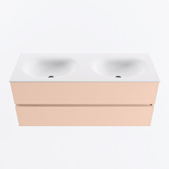 Mondiaz VICA 120cm badmeubel onderkast Rosee 2 lades. Wastafel MOON dubbel 2 kraangaten, kleur Talc.