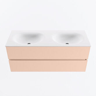 Mondiaz VICA 120cm badmeubel onderkast Rosee 2 lades. Wastafel MOON dubbel zonder kraangat, kleur Talc.