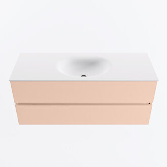 Mondiaz VICA 120cm badmeubel onderkast Rosee 2 lades. Wastafel MOON midden zonder kraangat, kleur Talc.