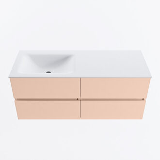 Mondiaz VICA 120cm badmeubel onderkast Rosee 4 lades. Wastafel CLOUD links 1 kraangat, kleur Talc.