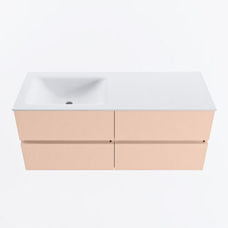 Mondiaz VICA 120cm badmeubel onderkast Rosee 4 lades. Wastafel CLOUD links zonder kraangat, kleur Talc.