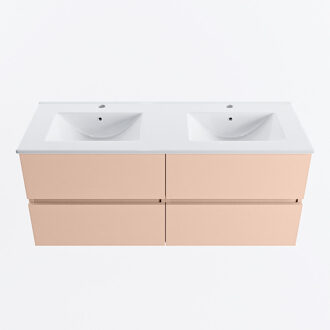 Mondiaz VICA 120cm badmeubel onderkast Rosee 4 lades. Wastafel DENIA dubbel 2 kraangaten, kleur Glanzend Wit.