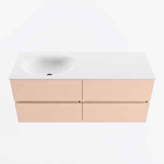 Mondiaz VICA 120cm badmeubel onderkast Rosee 4 lades. Wastafel MOON links zonder kraangat, kleur Talc.