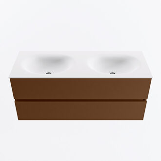 Mondiaz VICA 120cm badmeubel onderkast Rust 2 lades. Wastafel MOON dubbel zonder kraangat, kleur Talc.