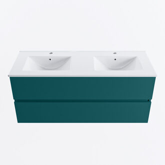 Mondiaz VICA 120cm badmeubel onderkast Smag 2 lades. Wastafel DENIA dubbel 2 kraangaten, kleur Glanzend Wit.