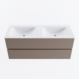 Mondiaz VICA 120cm badmeubel onderkast Smoke 2 lades. Wastafel CLOUD dubbel zonder kraangat, kleur Talc.