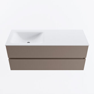 Mondiaz VICA 120cm badmeubel onderkast Smoke 2 lades. Wastafel CLOUD links zonder kraangat, kleur Talc.