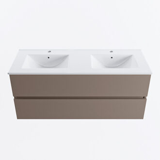 Mondiaz VICA 120cm badmeubel onderkast Smoke 2 lades. Wastafel DENIA dubbel 2 kraangaten, kleur Glanzend Wit.