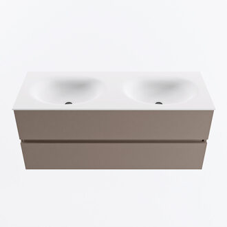 Mondiaz VICA 120cm badmeubel onderkast Smoke 2 lades. Wastafel MOON dubbel zonder kraangat, kleur Talc.