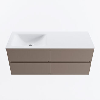 Mondiaz VICA 120cm badmeubel onderkast Smoke 4 lades. Wastafel CLOUD links 1 kraangat, kleur Talc.